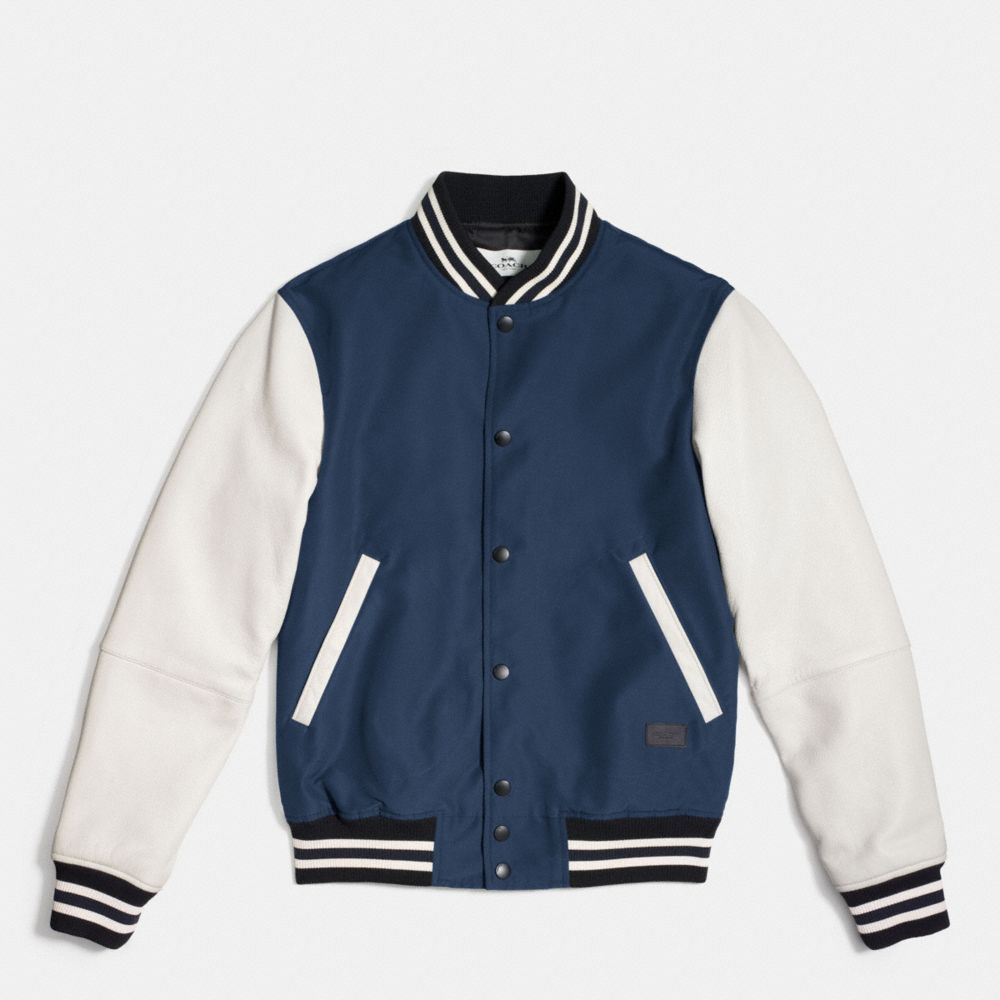 COACH VARSITY JACKET IN MIXED MATERIALS - MIDNIGHT/CHALK - f56276