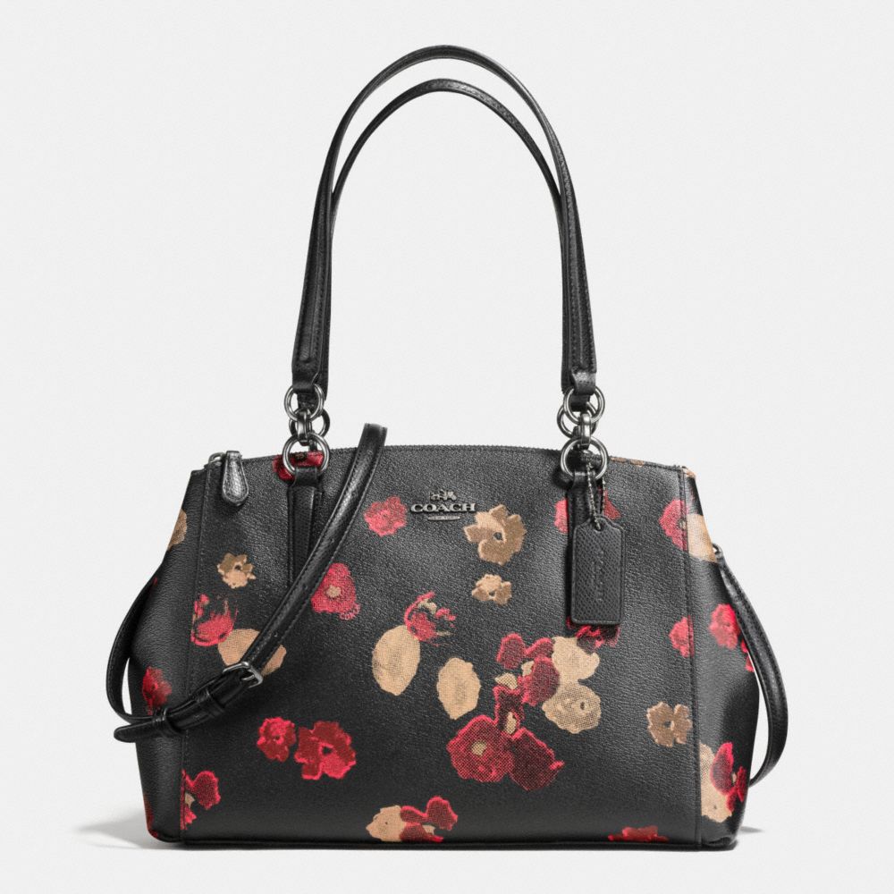 SMALL CHRISTIE CARRYALL IN HALFTONE FLORAL COATED CANVAS - f56469 - ANTIQUE NICKEL/BLACK MULTI