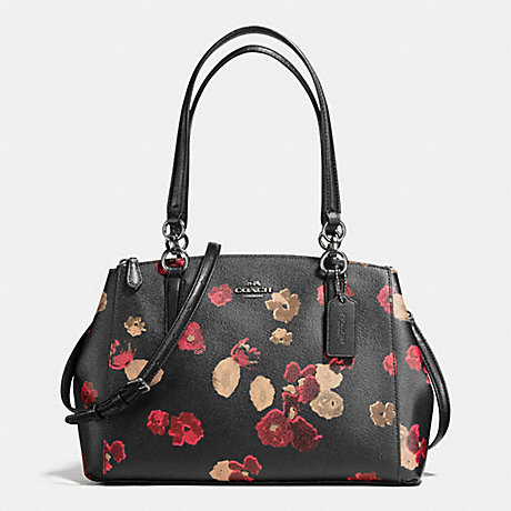 COACH SMALL CHRISTIE CARRYALL IN HALFTONE FLORAL COATED CANVAS - ANTIQUE NICKEL/BLACK MULTI - f56469