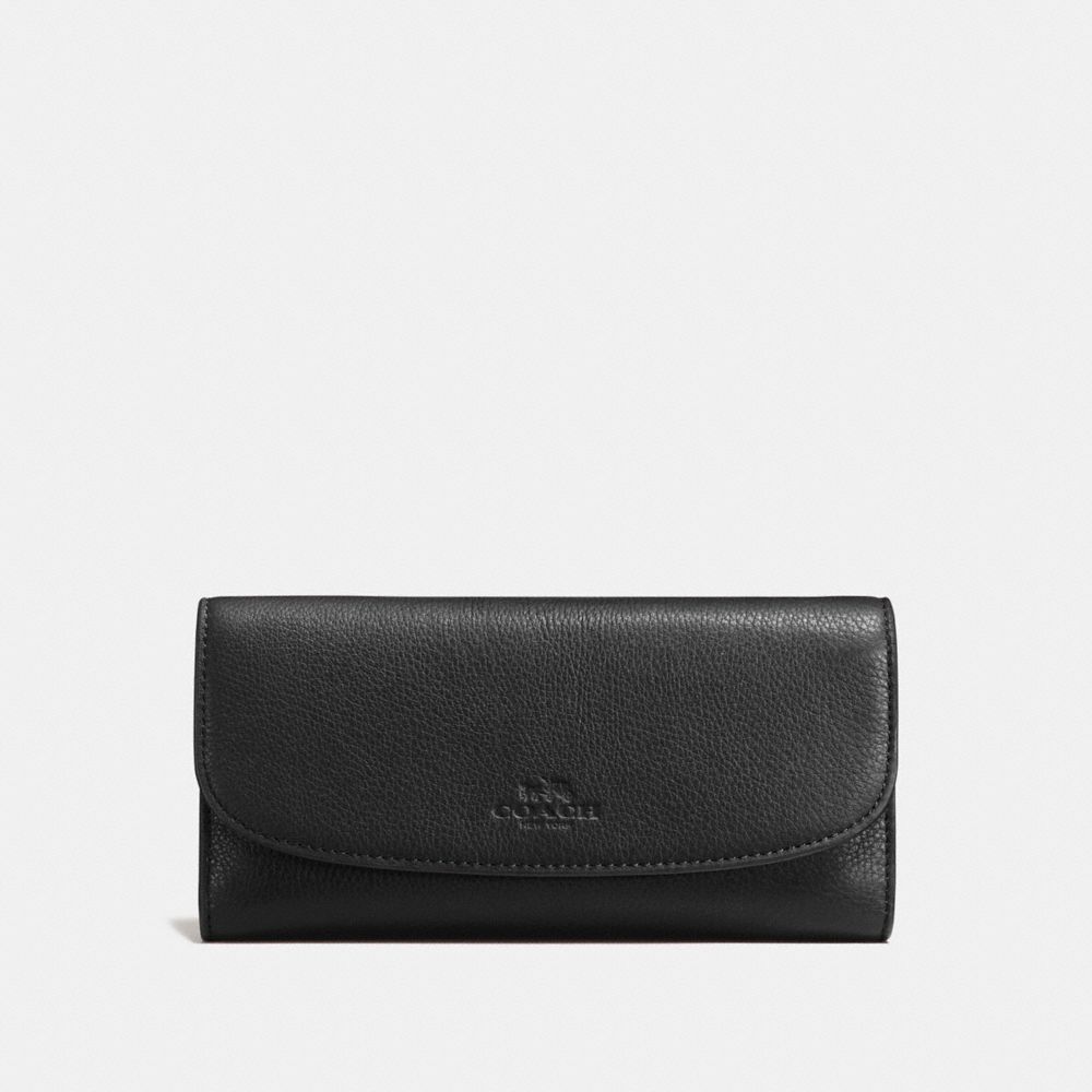 COACH F56488 - CHECKBOOK WALLET IN PEBBLE LEATHER - IMITATION GOLD/BLACK | COACH WALLETS-WRISTLETS