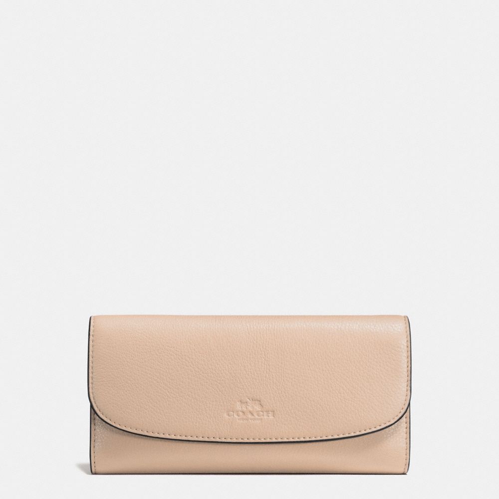 COACH f56488 CHECKBOOK WALLET IN PEBBLE LEATHER IMITATION GOLD/BEECHWOOD