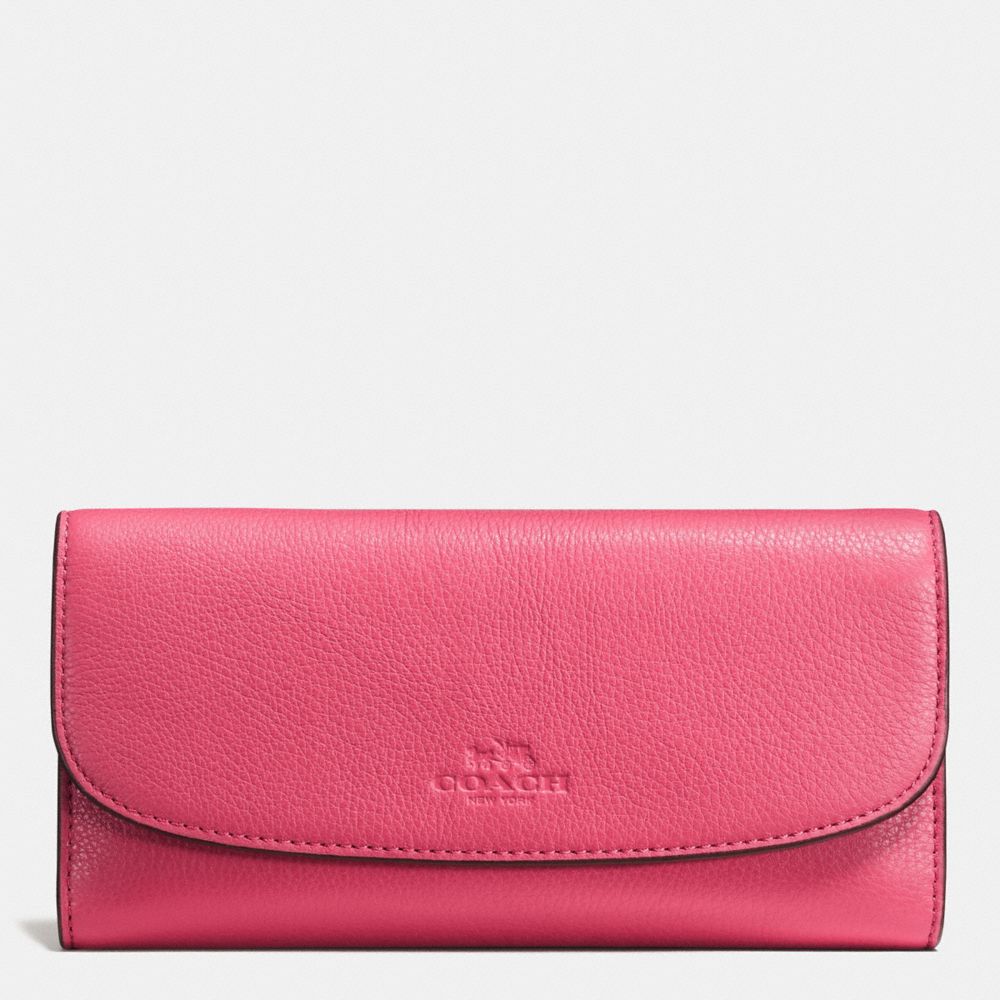 COACH f56488 CHECKBOOK WALLET IN PEBBLE LEATHER SILVER/STRAWBERRY