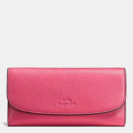 COACH F56488 CHECKBOOK WALLET IN PEBBLE LEATHER SILVER/STRAWBERRY