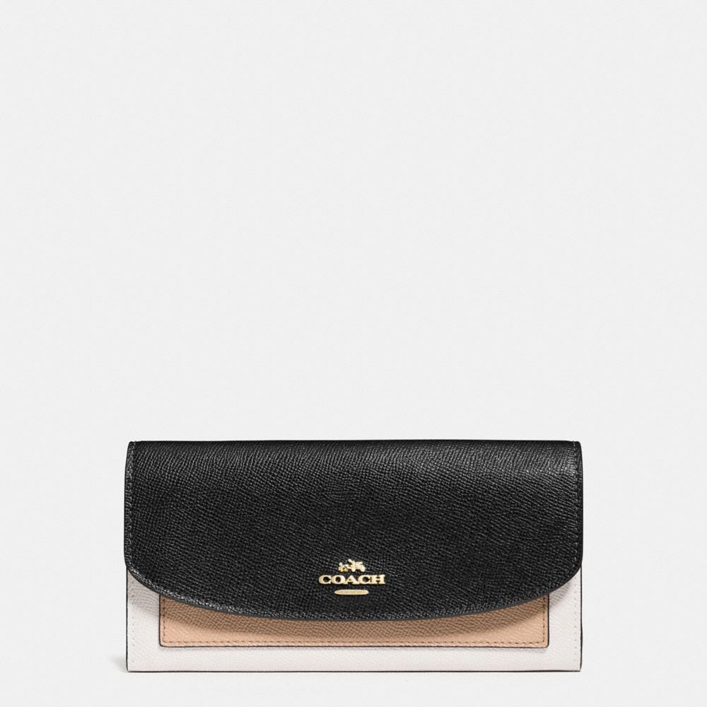 COACH F56492 SLIM ENVELOPE WALLET IN GEOMETRIC COLORBLOCK CROSSGRAIN LEATHER IMITATION-GOLD/CHALK-FOG-MULTI