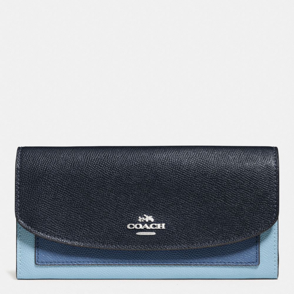 COACH F56492 Slim Envelope Wallet In Geometric Colorblock Crossgrain Leather SILVER/MIDNIGHT BLUE MULTI