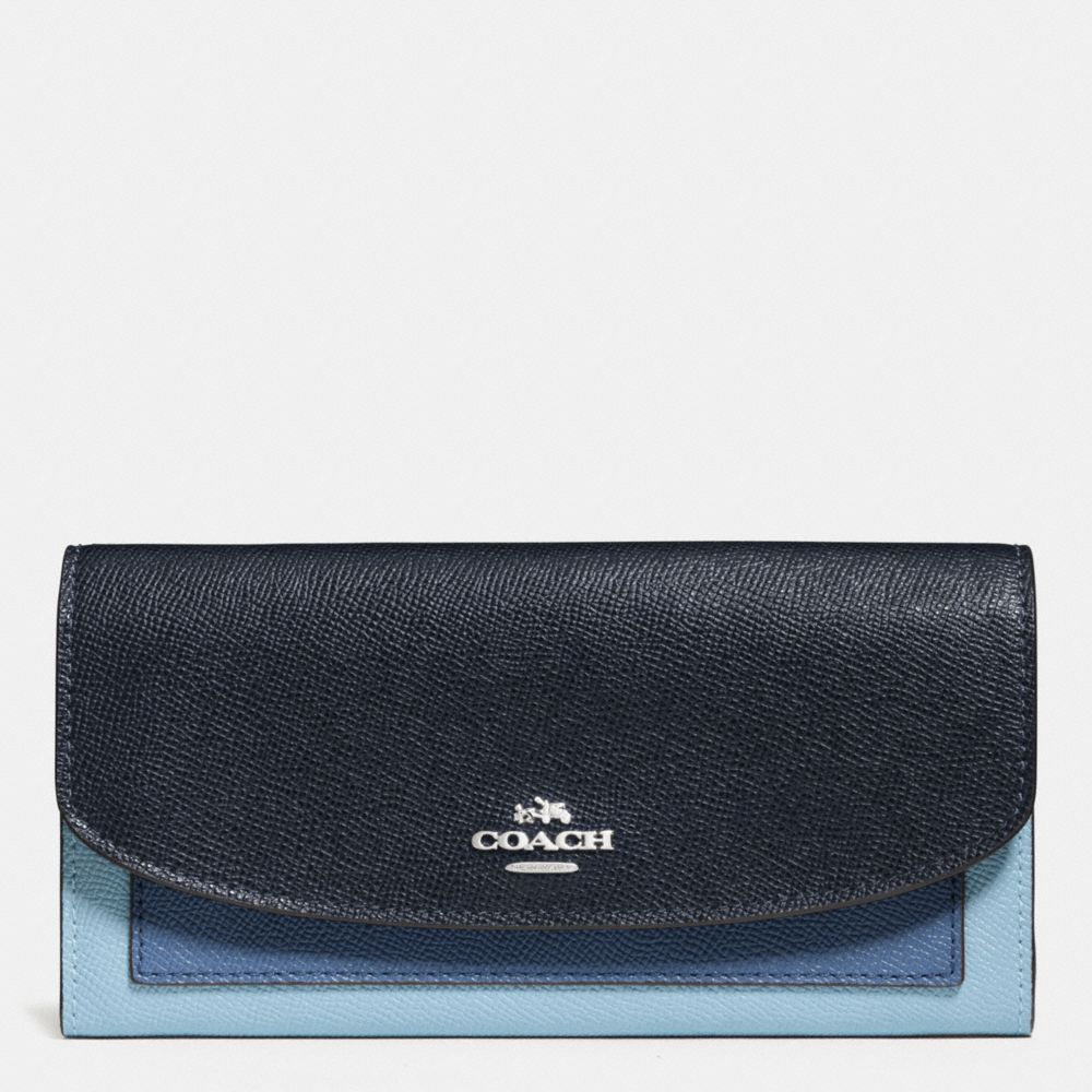 SLIM ENVELOPE WALLET IN GEOMETRIC COLORBLOCK CROSSGRAIN LEATHER - f56492 - SILVER/MIDNIGHT BLUE MULTI