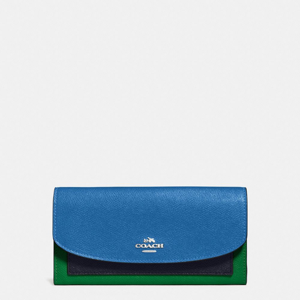 SLIM ENVELOPE WALLET IN GEOMETRIC COLORBLOCK CROSSGRAIN LEATHER - f56492 - SILVER/LAPIS