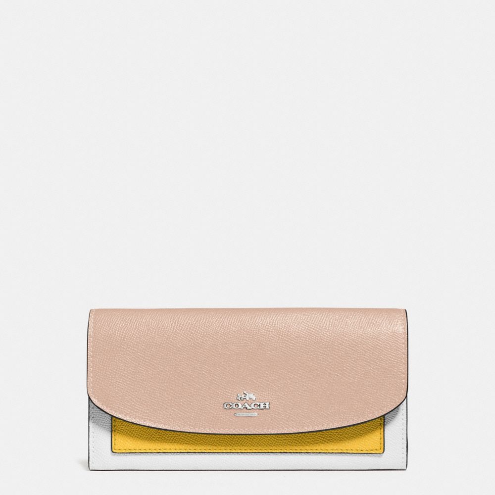 COACH F56492 Slim Envelope Wallet In Geometric Colorblock Crossgrain Leather SILVER/BANANA