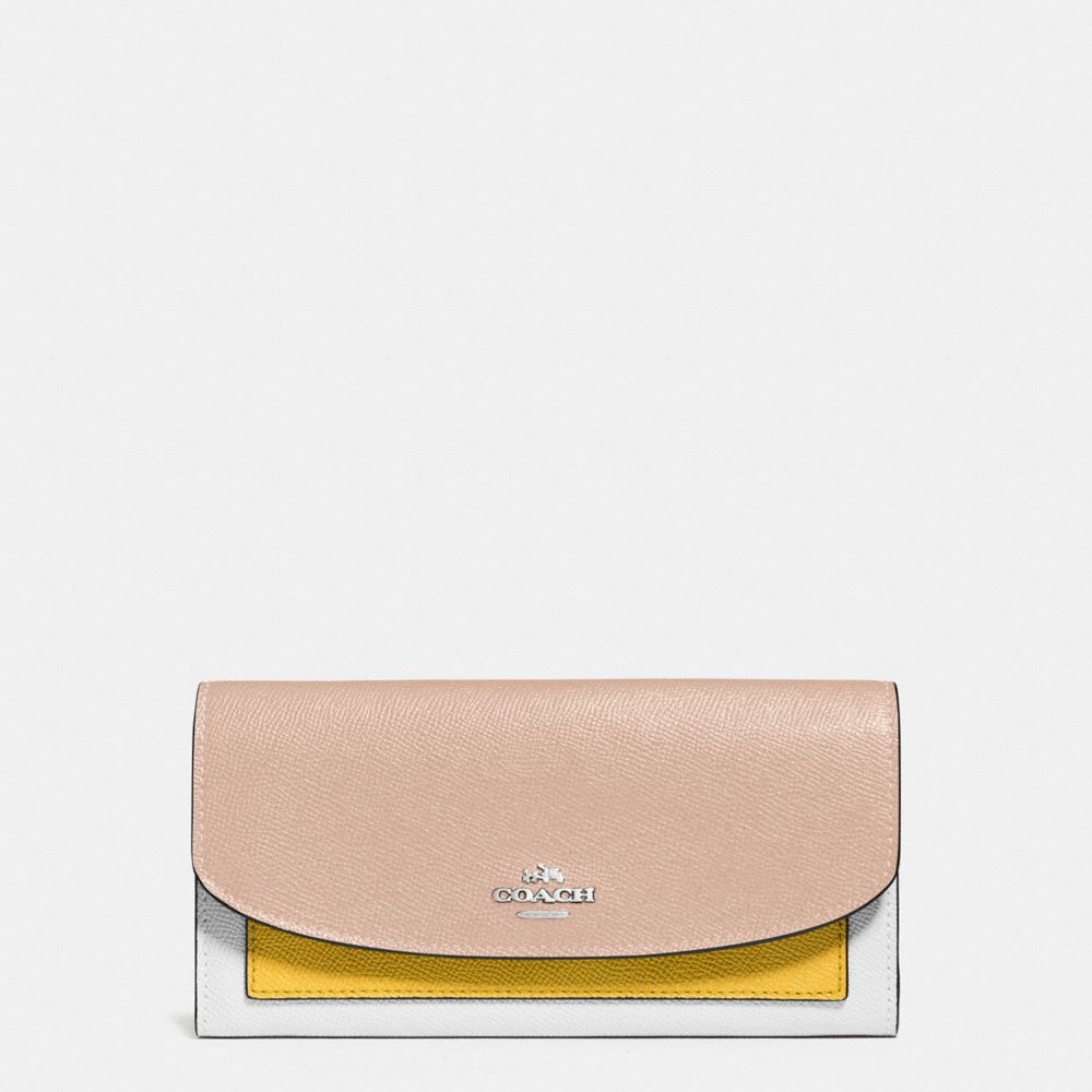 COACH SLIM ENVELOPE WALLET IN GEOMETRIC COLORBLOCK CROSSGRAIN LEATHER - SILVER/BANANA - f56492