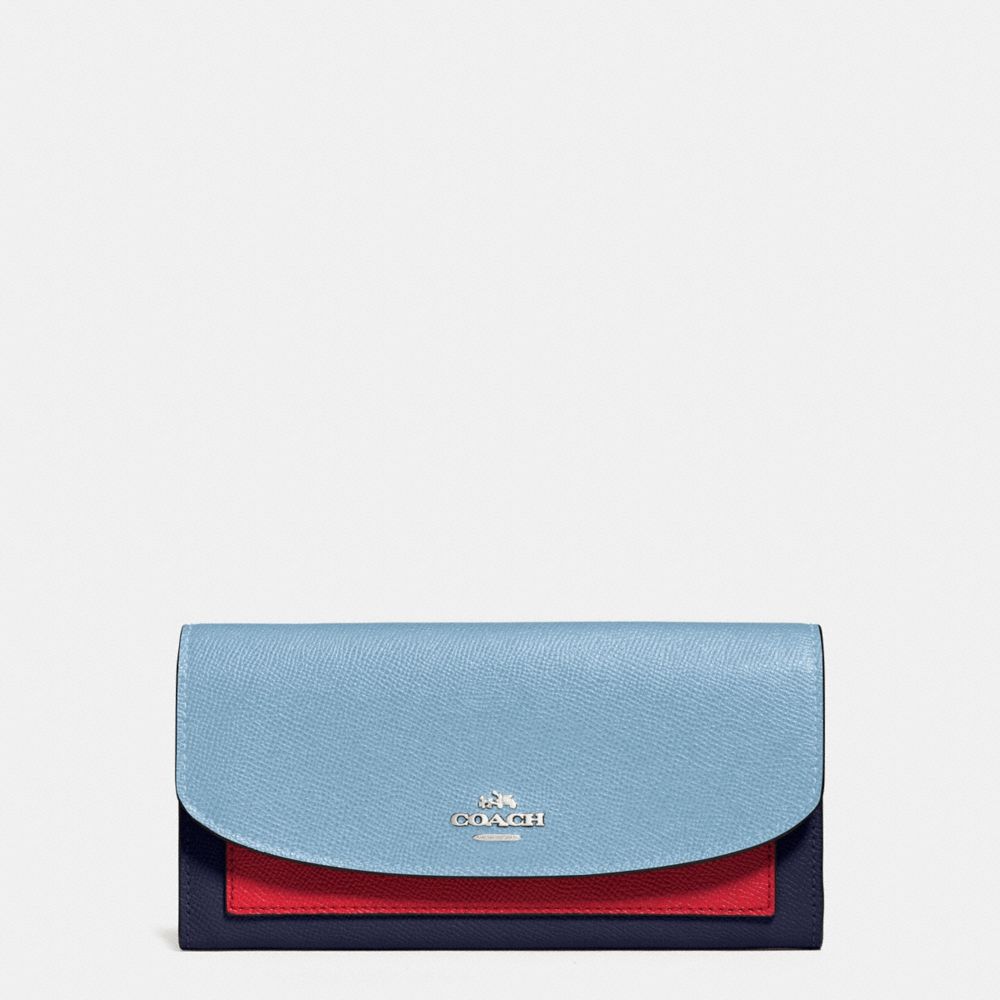 SLIM ENVELOPE WALLET IN GEOMETRIC COLORBLOCK CROSSGRAIN LEATHER - f56492 - SILVER/CORNFLOWER