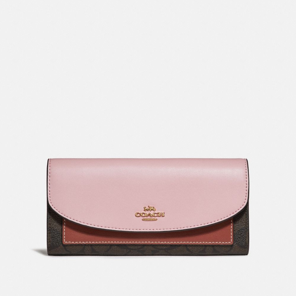 COACH F56494 Slim Envelope Wallet In Colorblock Signature Canvas BROWN/BLUSH TERRACOTTA/LIGHT GOLD