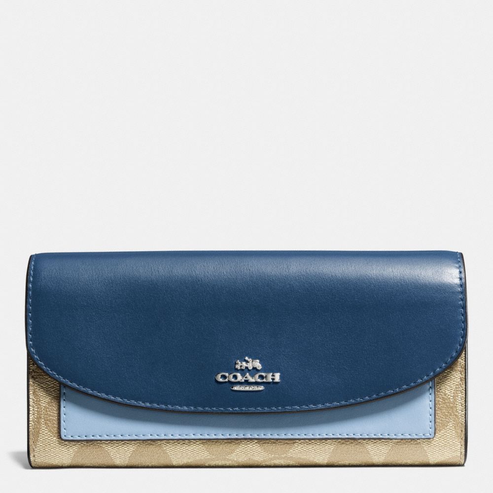 COACH SLIM ENVELOPE WALLET IN COLORBLOCK SIGNATURE - SILVER/KHAKI/BLUE MULTI - f56494