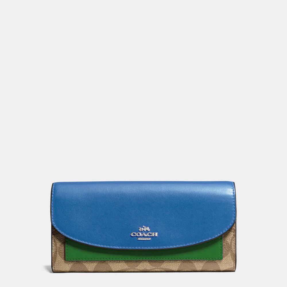 SLIM ENVELOPE WALLET IN COLORBLOCK SIGNATURE COATED CANVAS - f56494 - SILVER/KHAKI