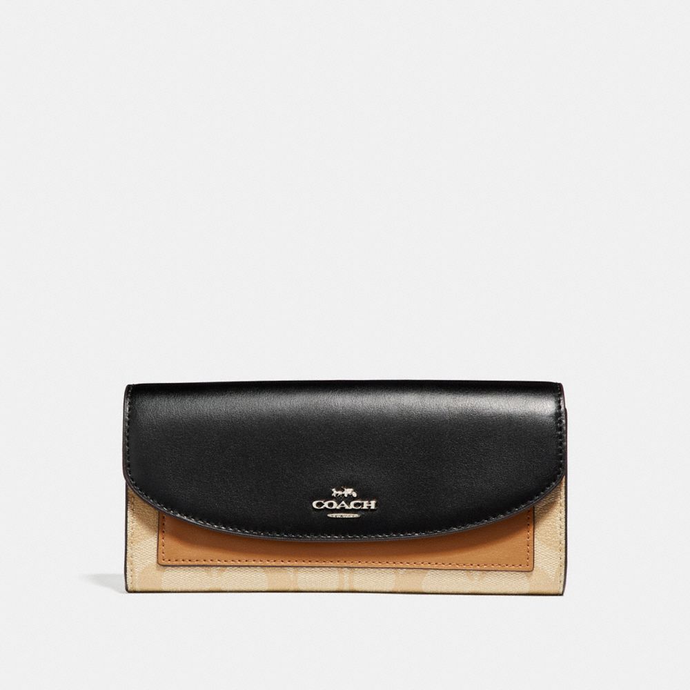 SLIM ENVELOPE WALLET IN COLORBLOCK SIGNATURE CANVAS - LT KHAKI MULTI/SILVER - COACH F56494