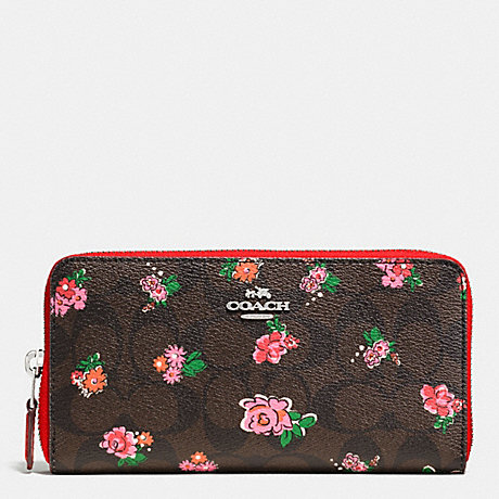 COACH f56496 ACCORDION ZIP WALLET IN FLORAL LOGO PRINT COATED CANVAS SILVER/BROWN RED MULTI