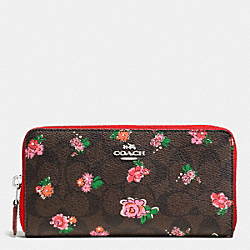 COACH ACCORDION ZIP WALLET IN FLORAL LOGO PRINT COATED CANVAS - SILVER/BROWN RED MULTI - F56496