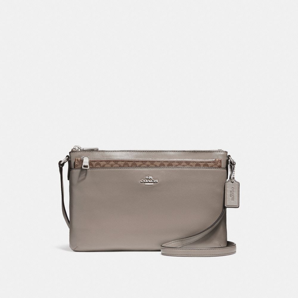 EAST/WEST CROSSBODY WITH POP-UP POUCH IN SMOOTH LEATHER - f56517 - SILVER/FOG