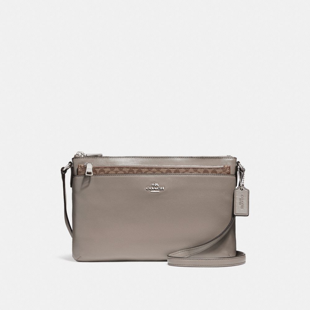 COACH F56517 EAST/WEST CROSSBODY WITH POP-UP POUCH IN SMOOTH LEATHER SILVER/FOG