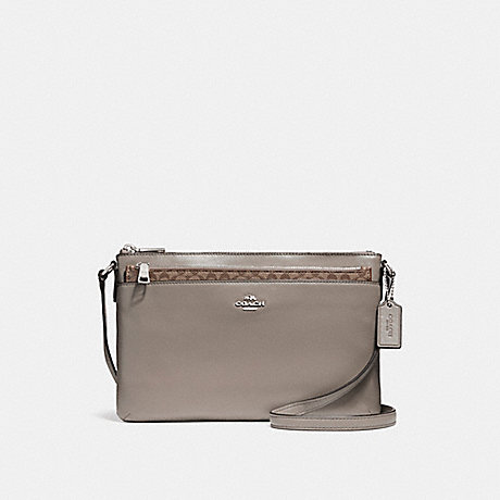 COACH F56517 EAST/WEST CROSSBODY WITH POP-UP POUCH IN SMOOTH LEATHER SILVER/FOG