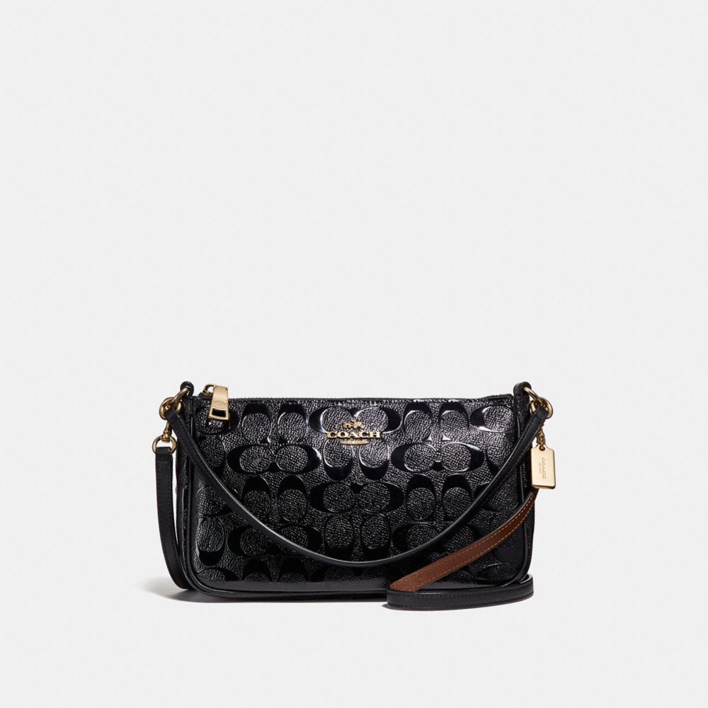 COACH F56518 - TOP HANDLE POUCH IN SIGNATURE LEATHER BLACK/BLACK/LIGHT GOLD