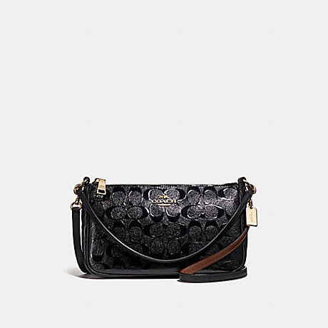 COACH TOP HANDLE POUCH IN SIGNATURE LEATHER - BLACK/BLACK/LIGHT GOLD - F56518