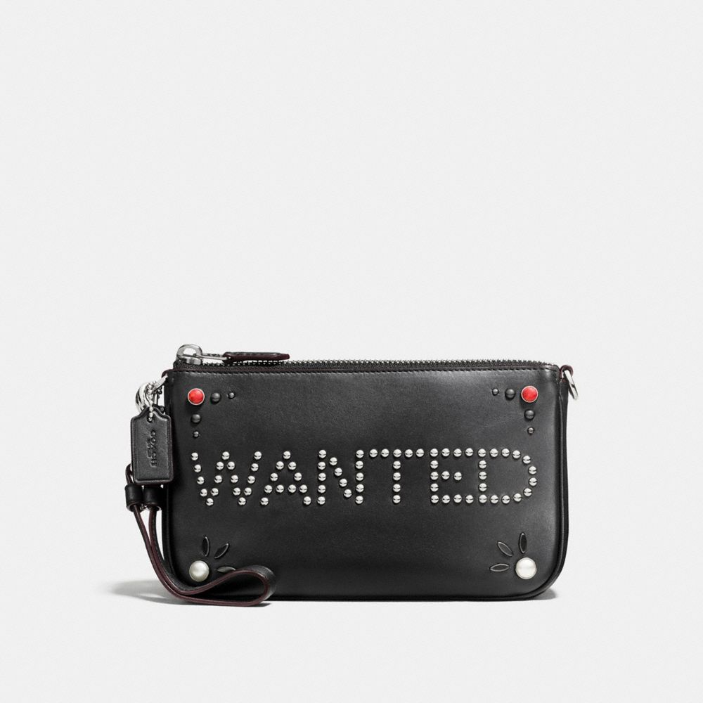 COACH F56524 - NOLITA WRISTLET 19 IN GLOVETANNED LEATHER WITH WESTERN RIVETS SILVER/BLACK