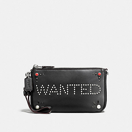 COACH F56524 NOLITA WRISTLET 19 IN GLOVETANNED LEATHER WITH WESTERN RIVETS SILVER/BLACK