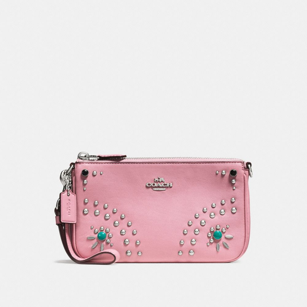 NOLITA WRISTLET 19 IN GLOVETANNED LEATHER WITH WESTERN RIVETS - SILVER/PINK - COACH F56524