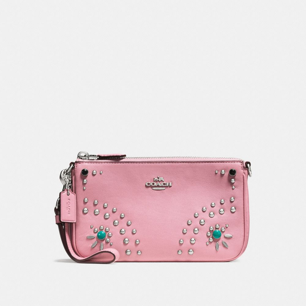 COACH f56524 NOLITA WRISTLET 19 IN GLOVETANNED LEATHER WITH WESTERN RIVETS SILVER/PINK