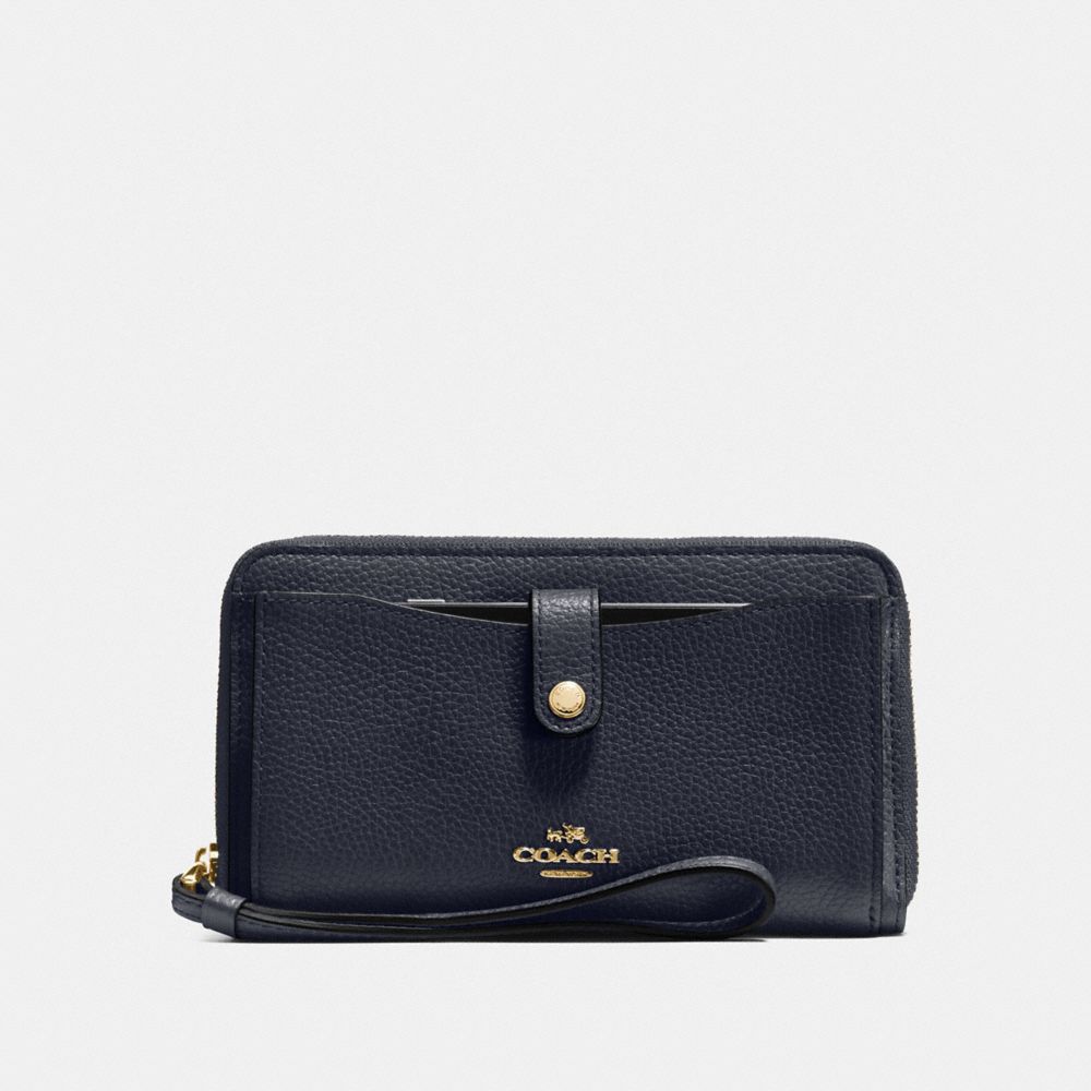 COACH f56528 PHONE WALLET NAVY/LIGHT GOLD