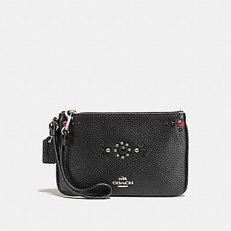 COACH F56530 SMALL WRISTLET WITH WESTERN RIVETS SILVER/BLACK