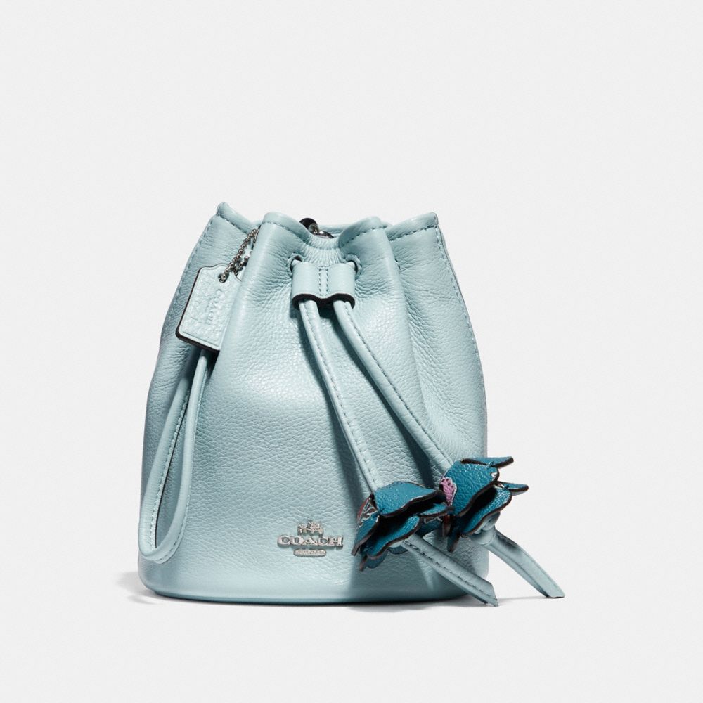 COACH f56581 PETAL WRISTLET IN PEBBLE LEATHER SILVER/AQUA