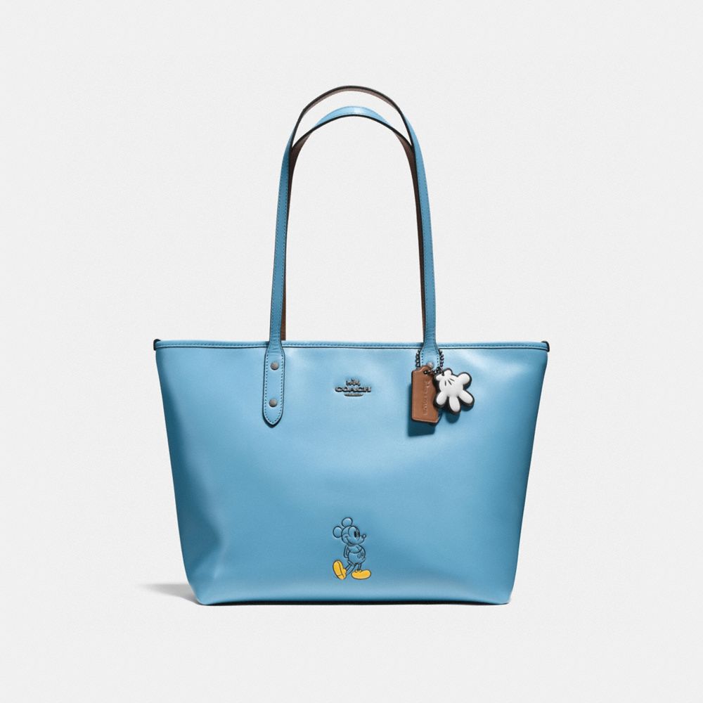 COACH F56645 Mickey City Tote In Calf Leather DK/BLUEJAY