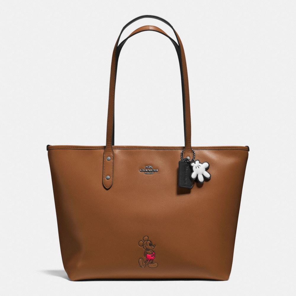 COACH F56645 MICKEY CITY TOTE IN CALF LEATHER DARK-GUNMETAL/SADDLE