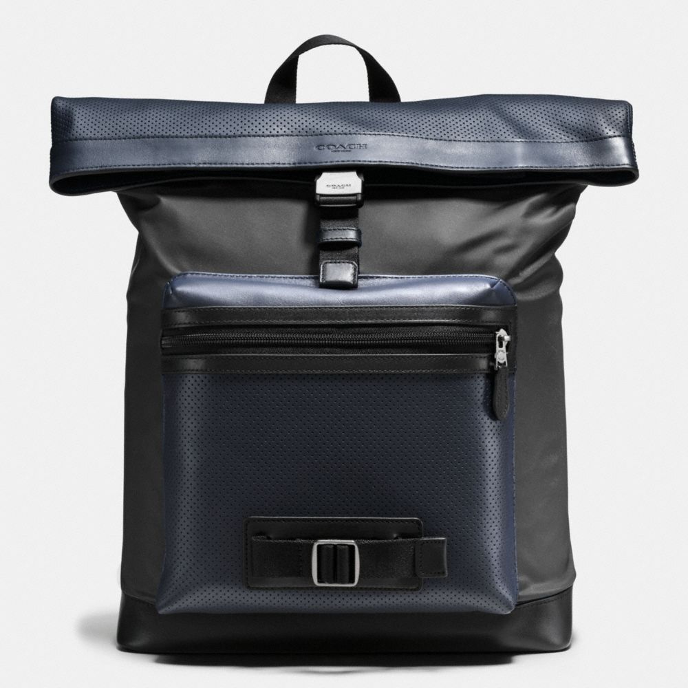 TERRAIN EXPLORER PACK IN PERFORATED MIXED MATERIALS - MIDNIGHT NAVY/GRAPHITE - COACH F56662