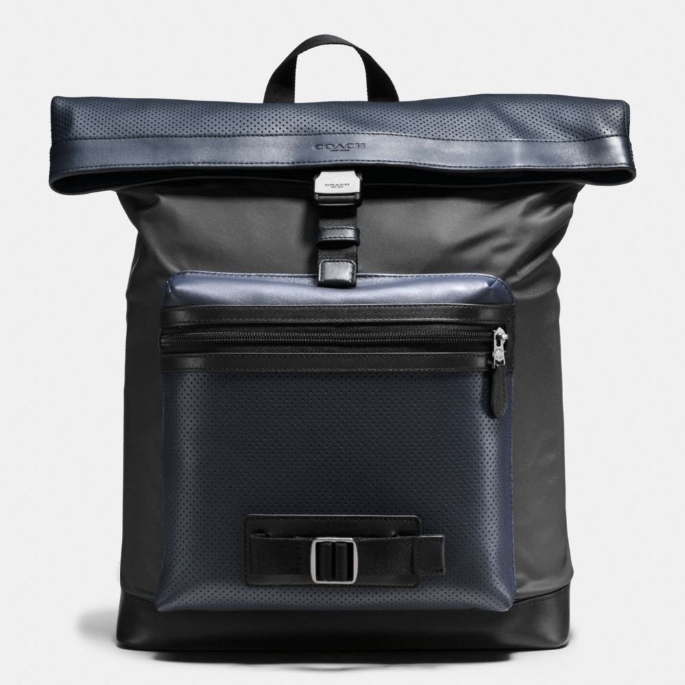 TERRAIN EXPLORER PACK IN PERFORATED MIXED MATERIALS - COACH F56662 - MIDNIGHT NAVY/GRAPHITE
