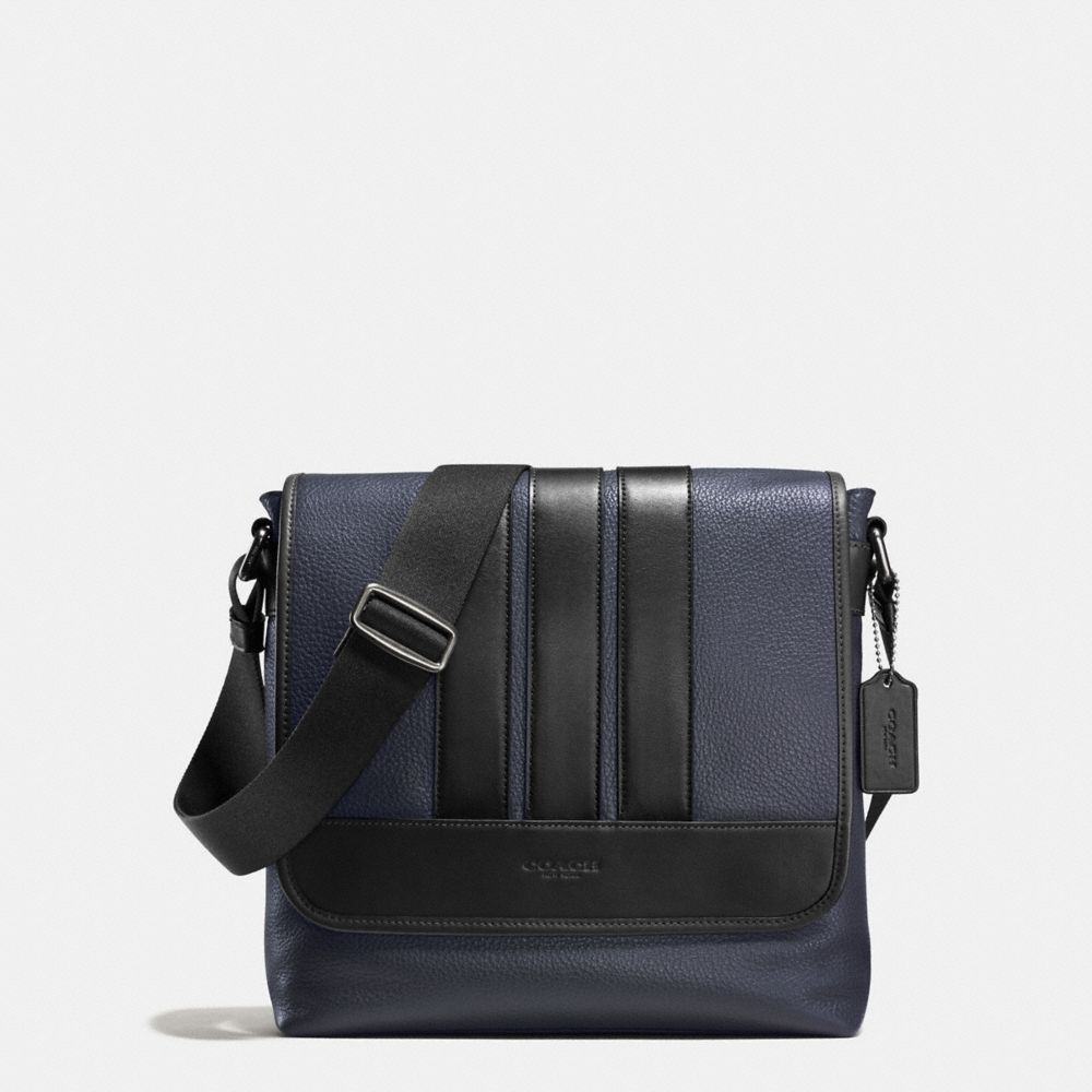 BOND SMALL MESSENGER IN PEBBLE LEATHER - MIDNIGHT/BLACK - COACH F56666