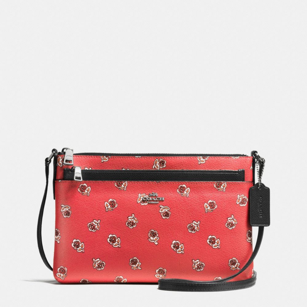 COACH F56680 East/west Crossbody With Pop Up Pouch In Sienna Rose Print Coated Canvas SILVER/WATERMELON