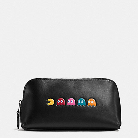 COACH F56712 PAC MAN COSMETIC CASE 17 IN CALF LEATHER ANTIQUE-NICKEL/BLACK