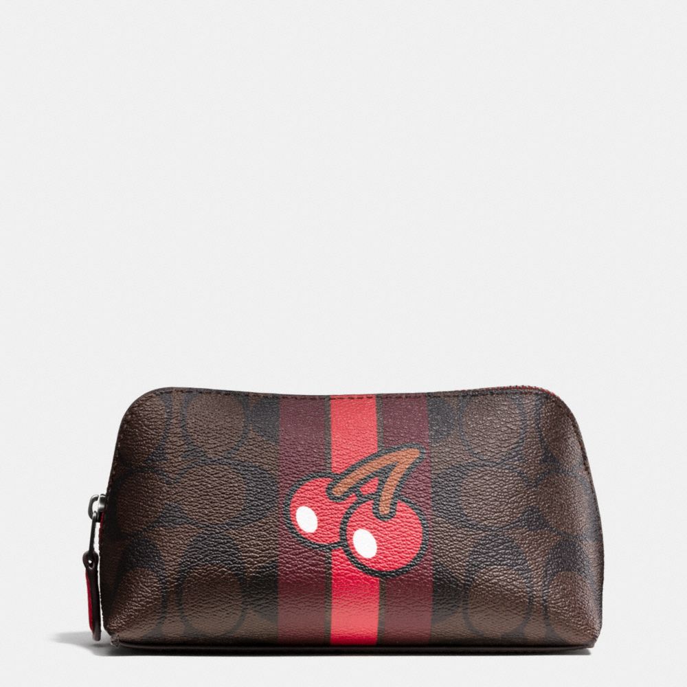 COACH F56714 COSMETIC CASE 17 IN SIGNATURE CANVAS WITH PAC MAN BROWN/TRUE RED/BLACK ANTIQUE NICKEL