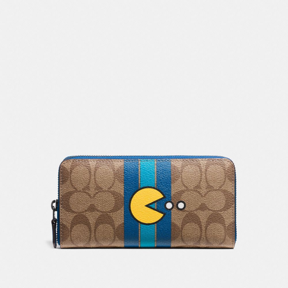 COACH F56718 ACCORDION ZIP WALLET IN SIGNATURE CANVAS WITH PAC MAN KHAKI/DENIM/BLACK ANTIQUE NICKEL