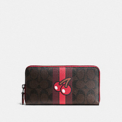 COACH F56718 - ACCORDION ZIP WALLET IN SIGNATURE CANVAS WITH PAC MAN BROWN/TRUE RED/BLACK ANTIQUE NICKEL