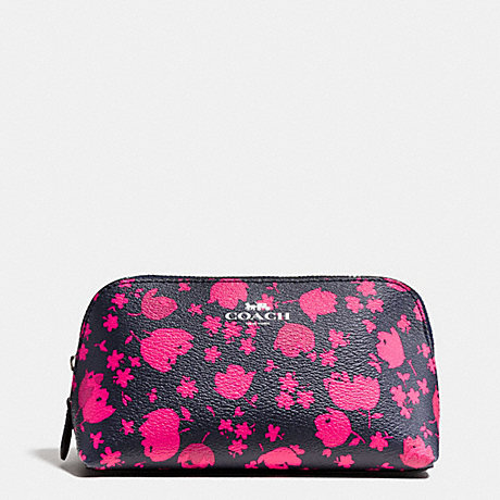 COACH COSMETIC CASE 17 IN PRAIRIE CALICO FLORAL PRINT CANVAS - SILVER/MIDNIGHT PINK RUBY - f56726