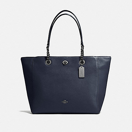 TURNLOCK CHAIN TOTE - COACH F56830 - NAVY/DARK GUNMETAL
