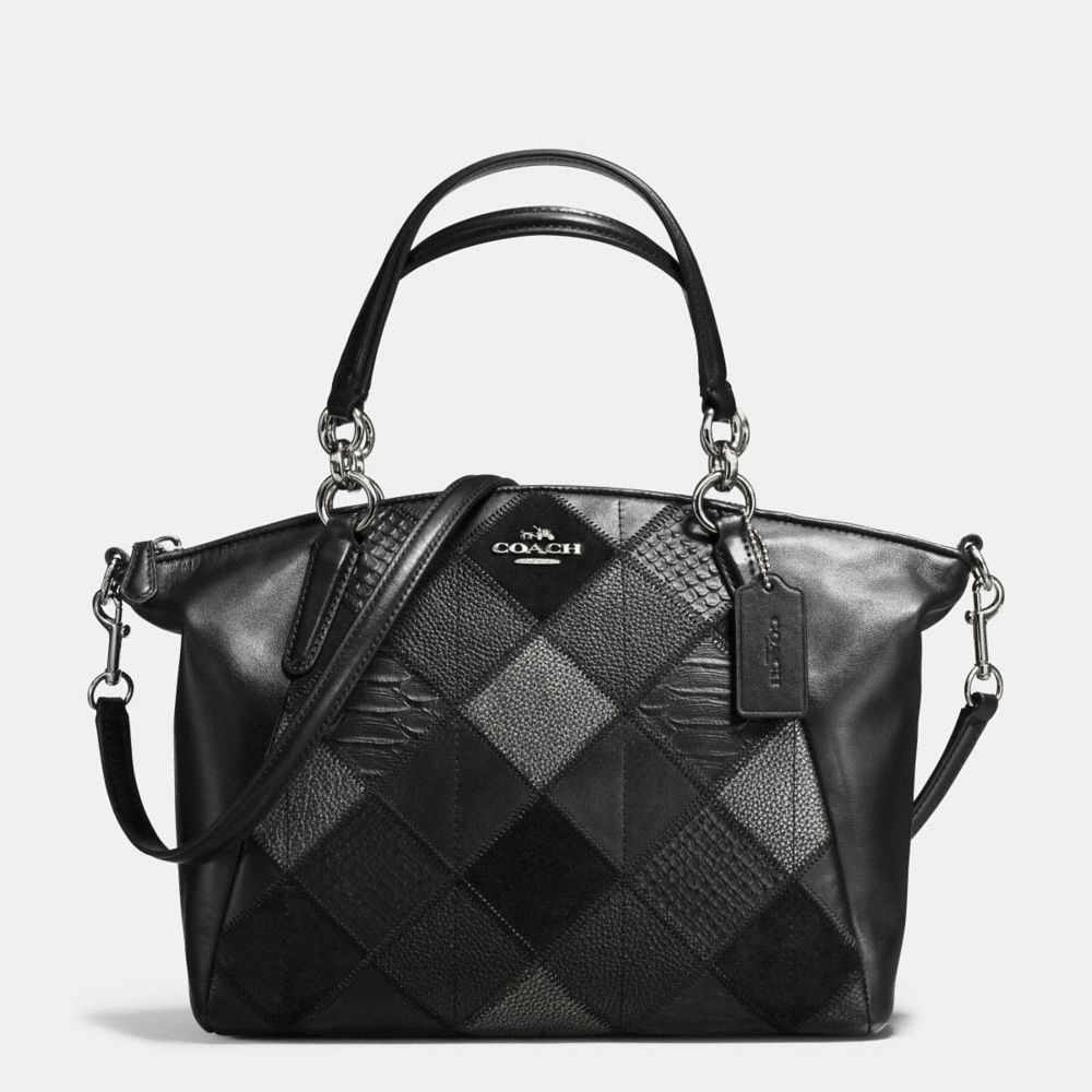 SMALL KELSEY SATCHEL IN METALLIC PATCHWORK LEATHER - f56848 - SILVER/BLACK/GUNMETAL