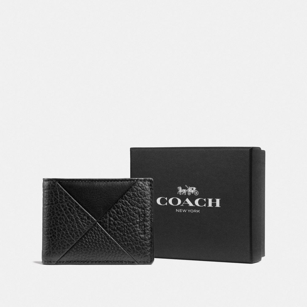 COACH F56879 BOXED SLIM BILLFOLD WALLET WITH PATCHWORK BLACK