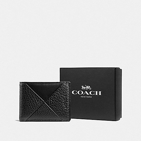 COACH BOXED SLIM BILLFOLD WALLET WITH PATCHWORK - BLACK - F56879