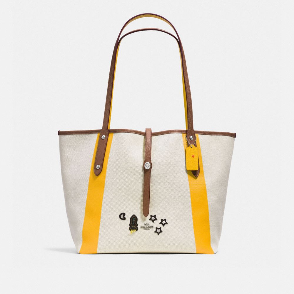 MARKET TOTE WITH SOUVENIR EMBROIDERY - f57076 - Chalk/Yellow/Silver