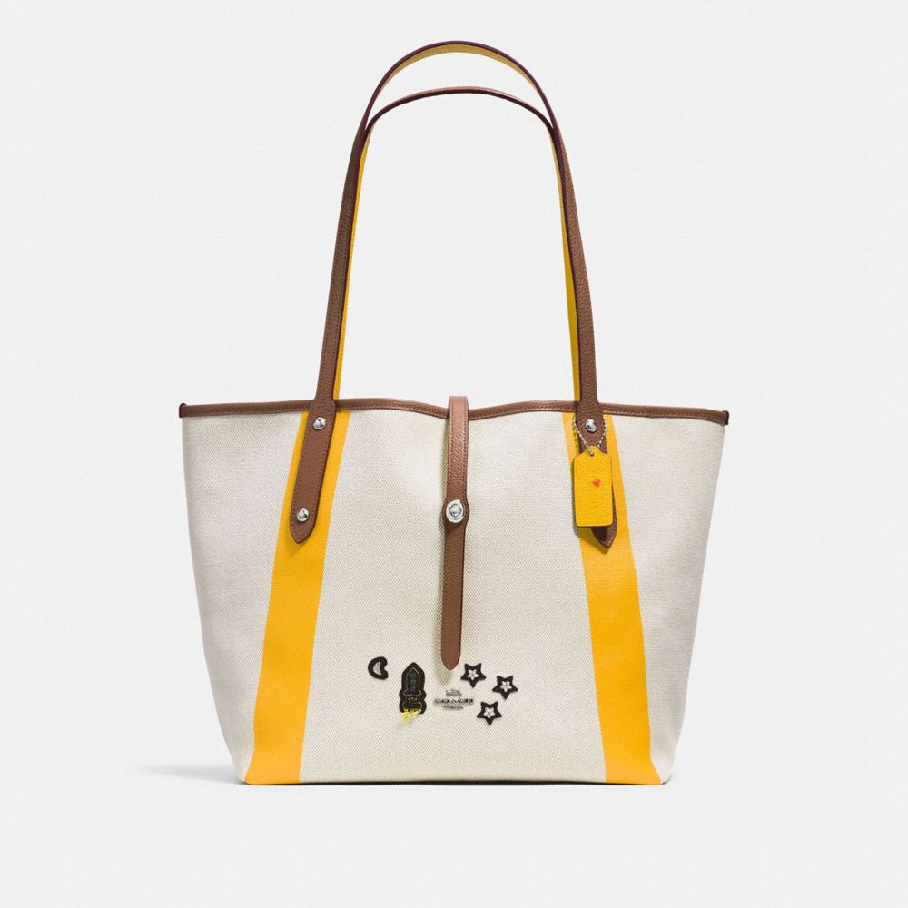 COACH F57076 - MARKET TOTE WITH SOUVENIR EMBROIDERY CHALK/YELLOW/SILVER