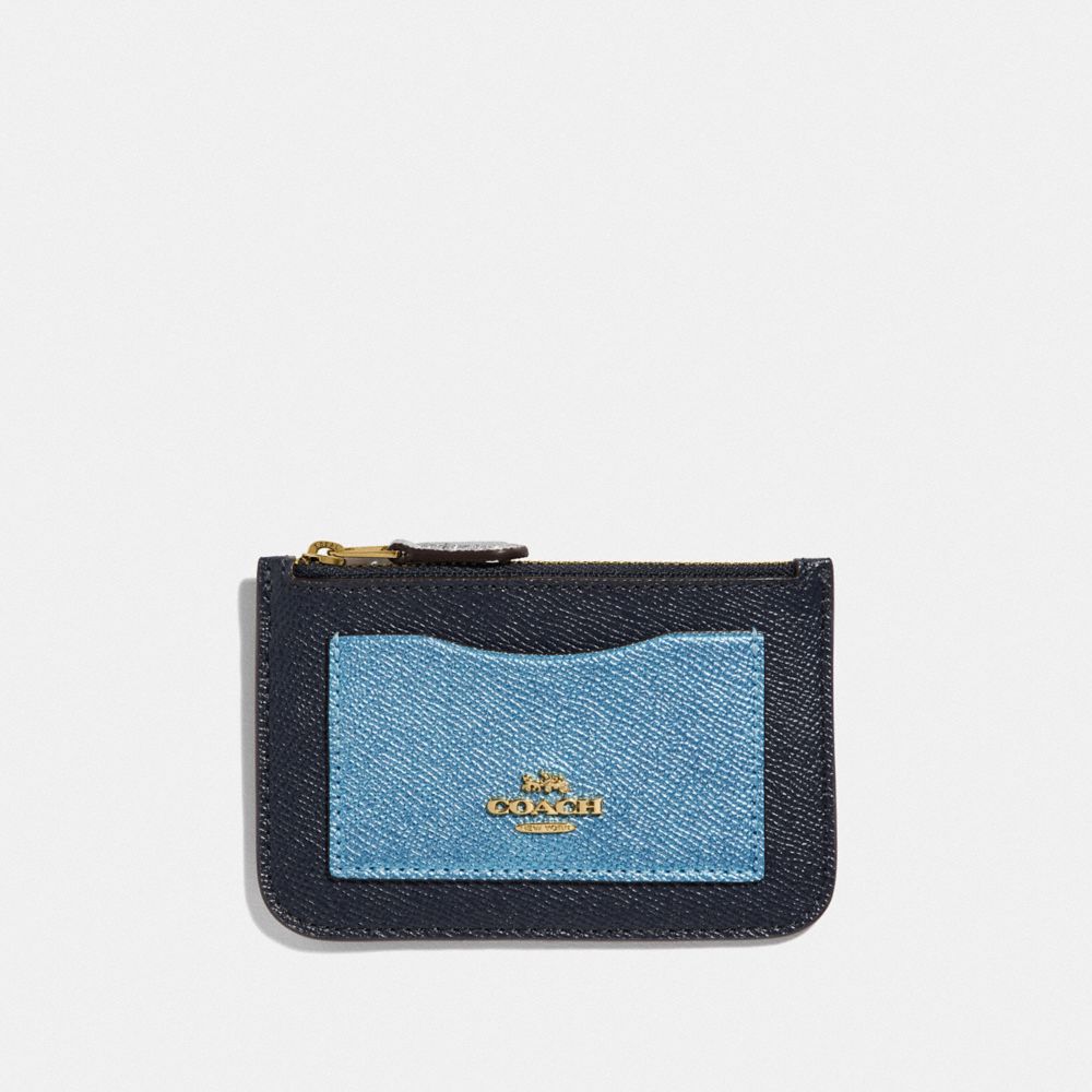 COACH F57091 ZIP TOP CARD CASE IN COLORBLOCK MIDNIGHT MULTI/IMITATION GOLD